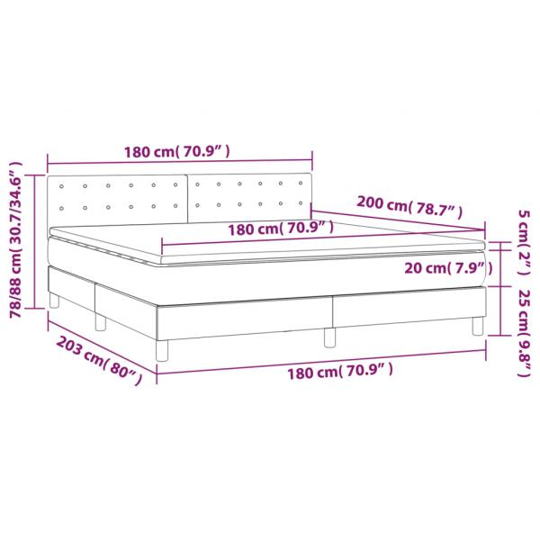 Boxspringbett mit Matratze & LED Grau 180x200 cm Kunstleder