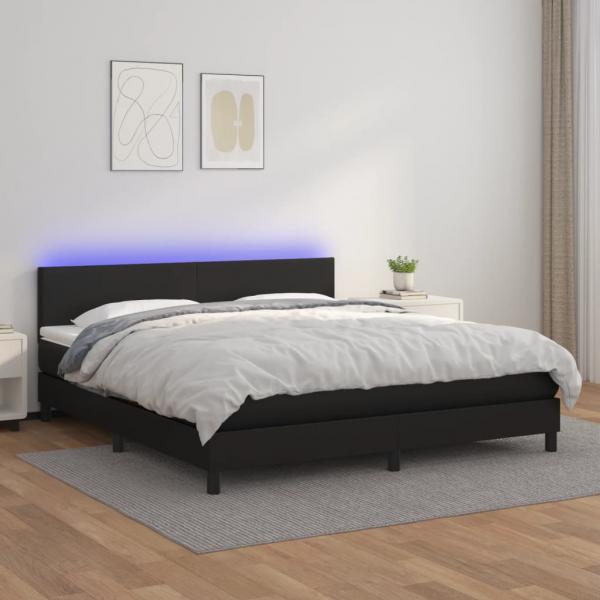 ARDEBO.de - Boxspringbett mit Matratze & LED Schwarz 180x200 cm Kunstleder