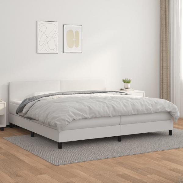 ARDEBO.de - Boxspringbett mit Matratze Weiß 200x200 cm Kunstleder