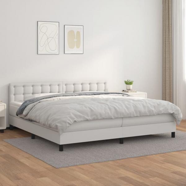 ARDEBO.de - Boxspringbett mit Matratze Weiß 200x200 cm Kunstleder