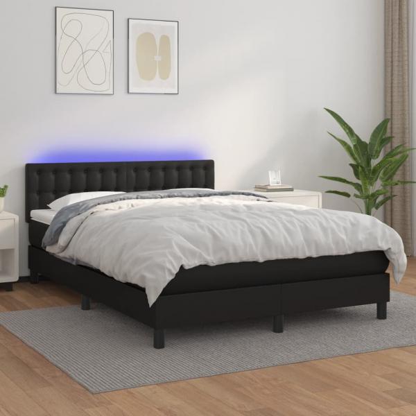 ARDEBO.de - Boxspringbett mit Matratze & LED Schwarz 140x200 cm Kunstleder