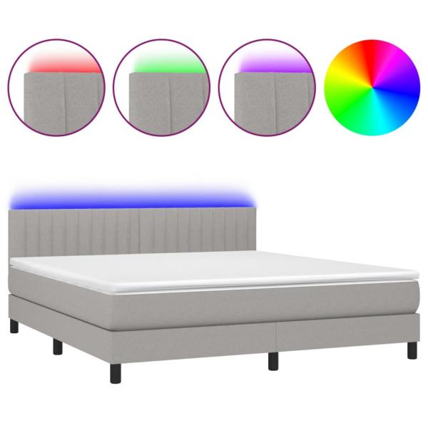 Boxspringbett mit Matratze & LED Hellgrau 180x200 cm Stoff