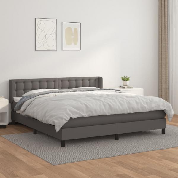 ARDEBO.de - Boxspringbett mit Matratze Grau 180x200 cm Kunstleder