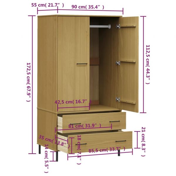 Kleiderschrank OSLO Metallbeinen Braun 90x55x172,5cm Massivholz