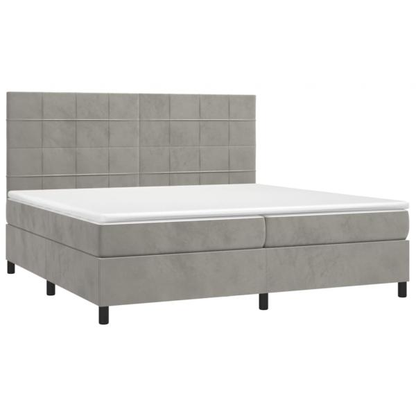 Boxspringbett mit Matratze & LED Hellgrau 200x200 cm Samt