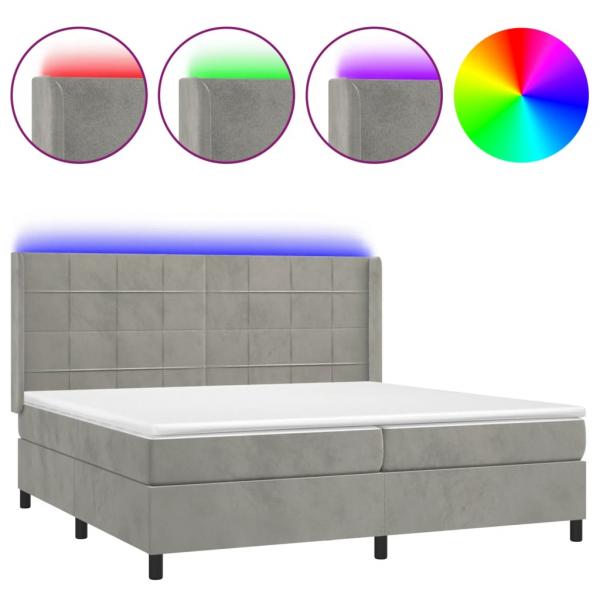 Boxspringbett mit Matratze & LED Hellgrau 200x200 cm Samt