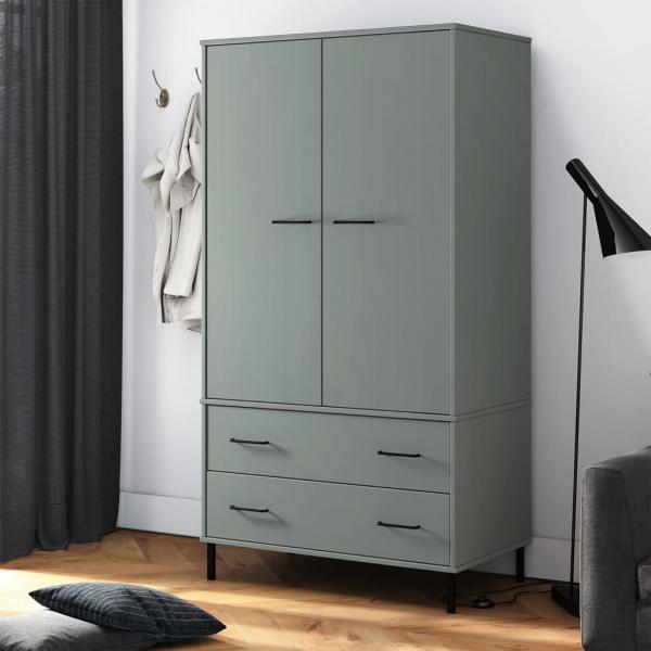 ARDEBO.de - Kleiderschrank OSLO Metallbeine Grau 90x55x172,5cm Massivholz