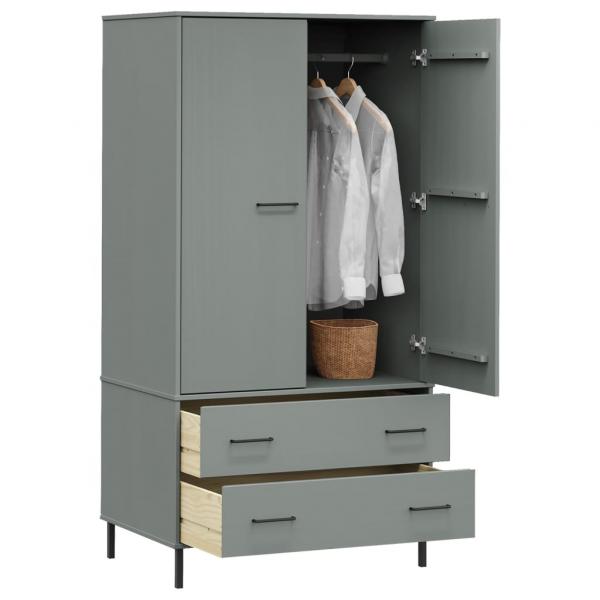 Kleiderschrank OSLO Metallbeine Grau 90x55x172,5cm Massivholz