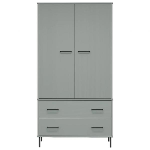 Kleiderschrank OSLO Metallbeine Grau 90x55x172,5cm Massivholz