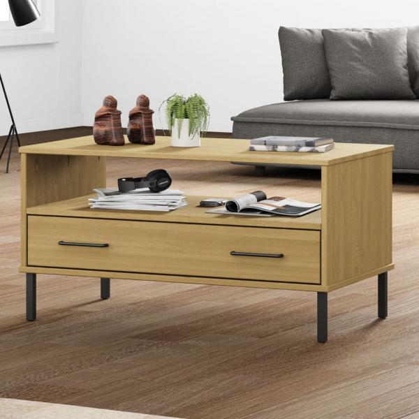 ARDEBO.de - Couchtisch OSLO mit Metallbeinen Braun 85x50x45 cm Massivholz