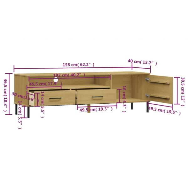 TV-Schrank OSLO mit Metallbeinen Braun Massivholz Kiefer