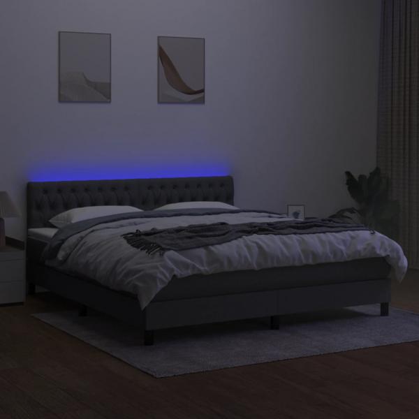 Boxspringbett mit Matratze & LED Dunkelgrau 180x200 cm Stoff