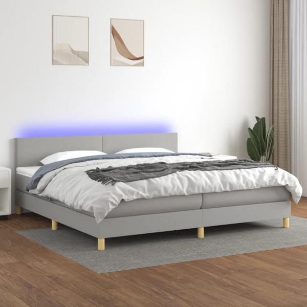 ARDEBO.de - Boxspringbett mit Matratze & LED Hellgrau 200x200 cm Stoff