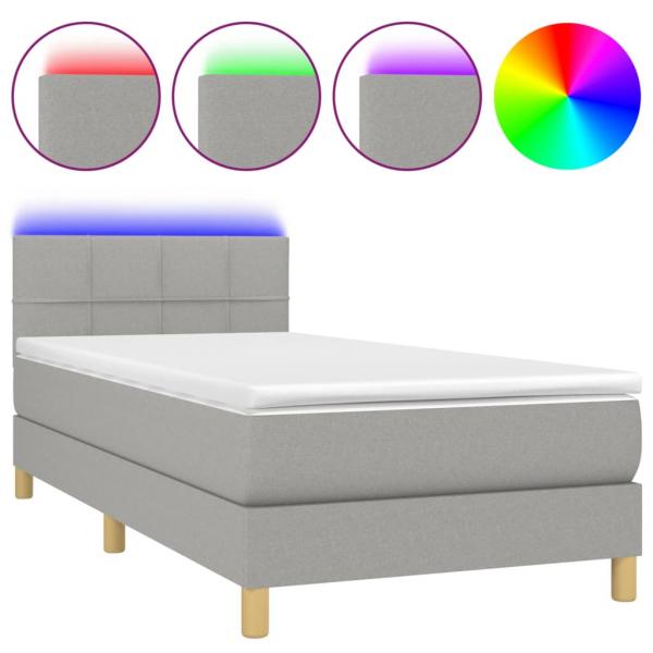 Boxspringbett mit Matratze & LED Hellgrau 100x200 cm Stoff