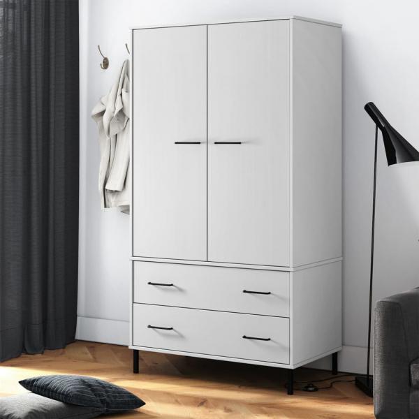 ARDEBO.de - Kleiderschrank OSLO Metallbeine Weiß 90x55x172,5 cm Massivholz