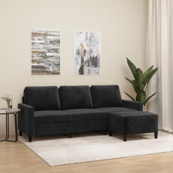 ARDEBO.de - 3-Sitzer-Sofa mit Hocker Schwarz 180 cm Samt