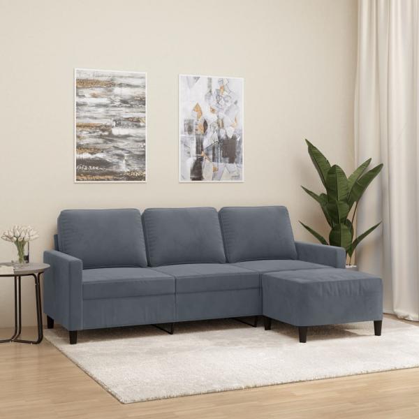 ARDEBO.de - 3-Sitzer-Sofa mit Hocker Dunkelgrau 180 cm Samt