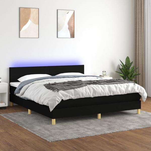 ARDEBO.de - Boxspringbett mit Matratze & LED Schwarz 160x200 cm Stoff