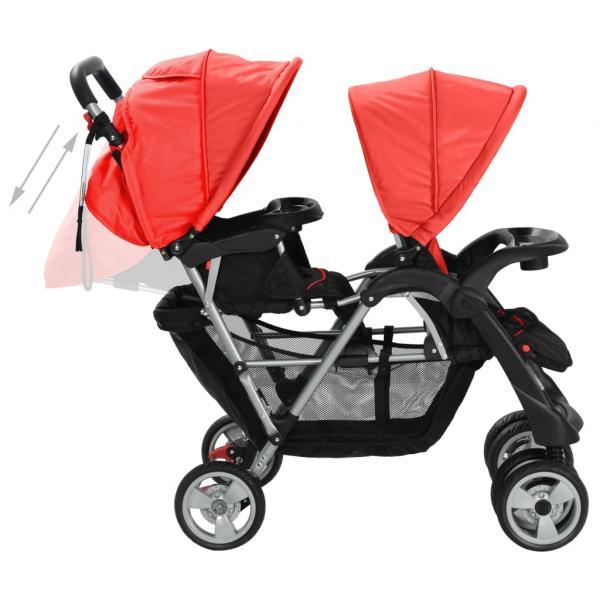 Tandem-Kinderwagen Stahl Rot und Schwarz 