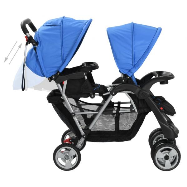 Tandem-Kinderwagen Stahl Blau und Schwarz 