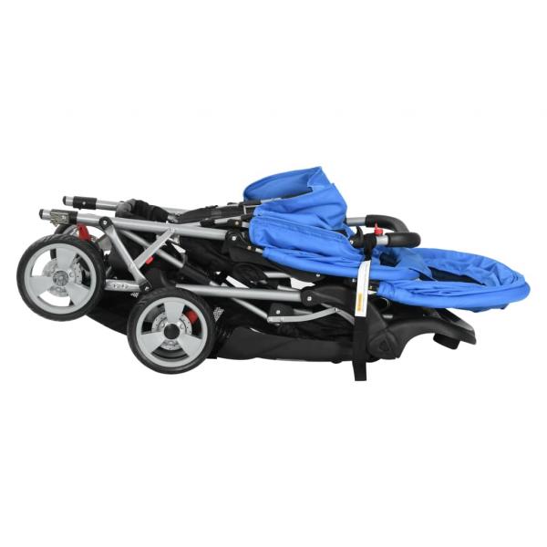 Tandem-Kinderwagen Stahl Blau und Schwarz 