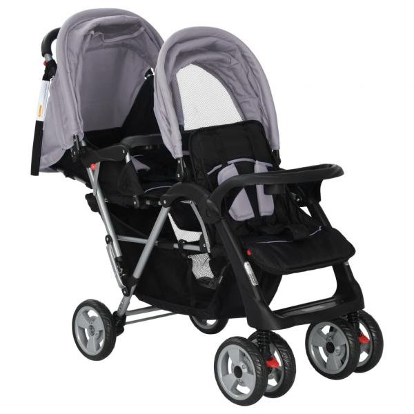 Tandem-Kinderwagen Stahl Grau und Schwarz