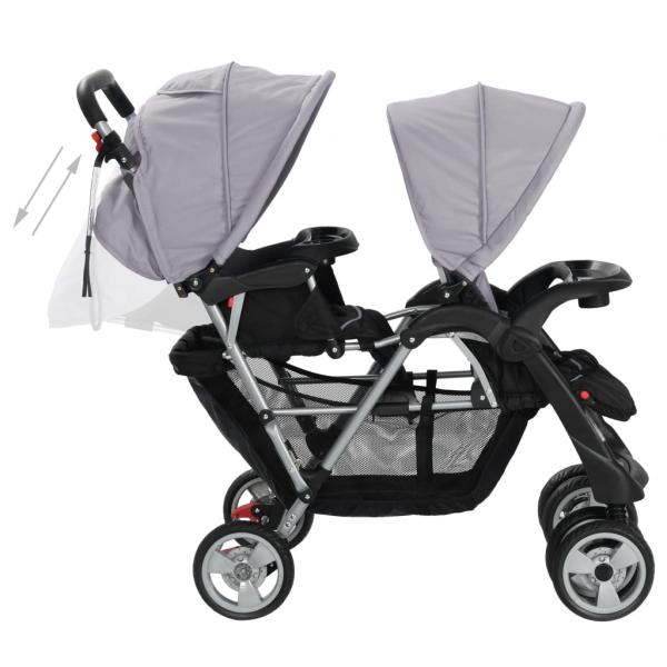 Tandem-Kinderwagen Stahl Grau und Schwarz 