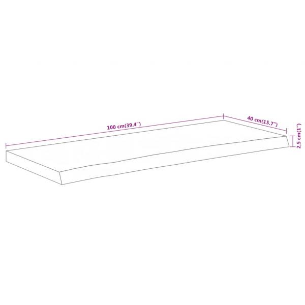 Tischplatte 100x40x2,5cm Rechteckig Massivholz Akazie Baumkante