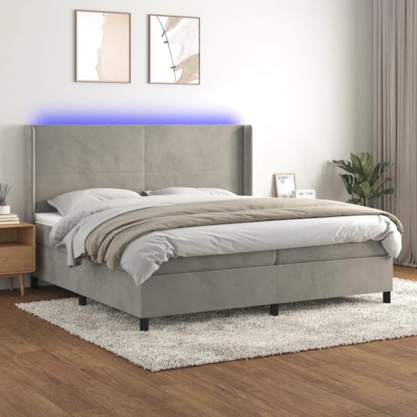 ARDEBO.de - Boxspringbett mit Matratze & LED Hellgrau 200x200 cm Samt