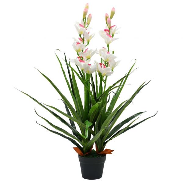 ARDEBO.de - Künstliche Cymbidium Orchideenpflanze mit Topf 100 cm Grün