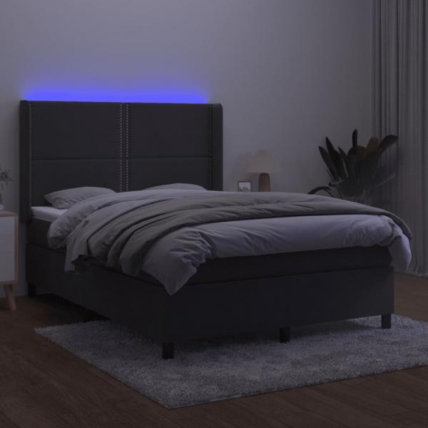 Boxspringbett mit Matratze & LED Dunkelgrau 140x190 cm Samt