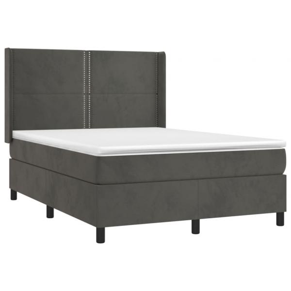 Boxspringbett mit Matratze & LED Dunkelgrau 140x190 cm Samt