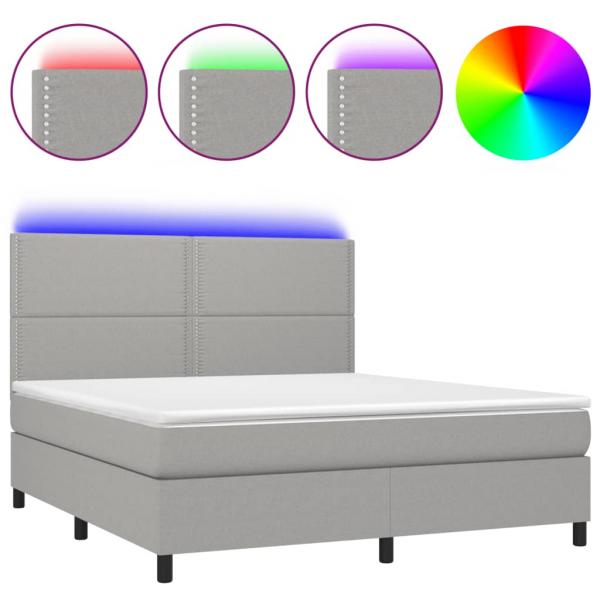 Boxspringbett mit Matratze & LED Hellgrau 180x200 cm Stoff