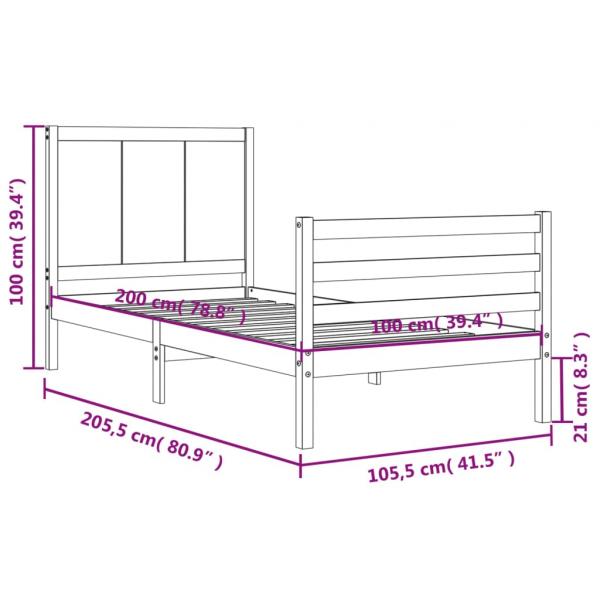 Massivholzbett mit Kopfteil 100x200 cm