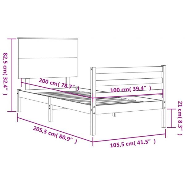 Massivholzbett mit Kopfteil 100x200 cm