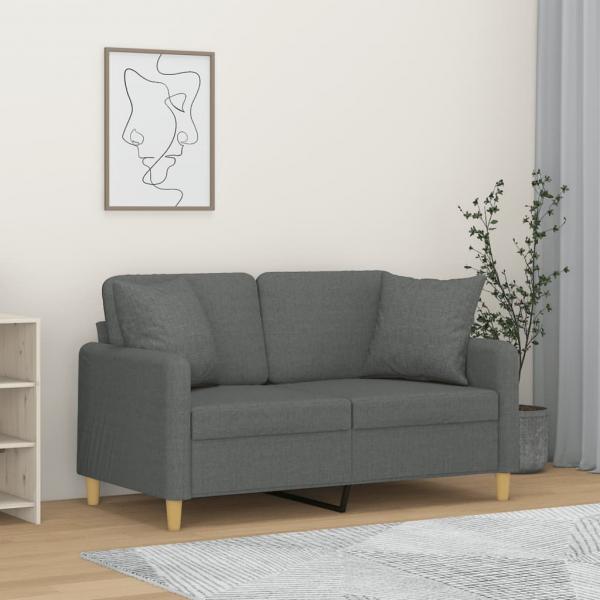 ARDEBO.de - 2-Sitzer-Sofa mit Zierkissen Dunkelgrau 120 cm Stoff