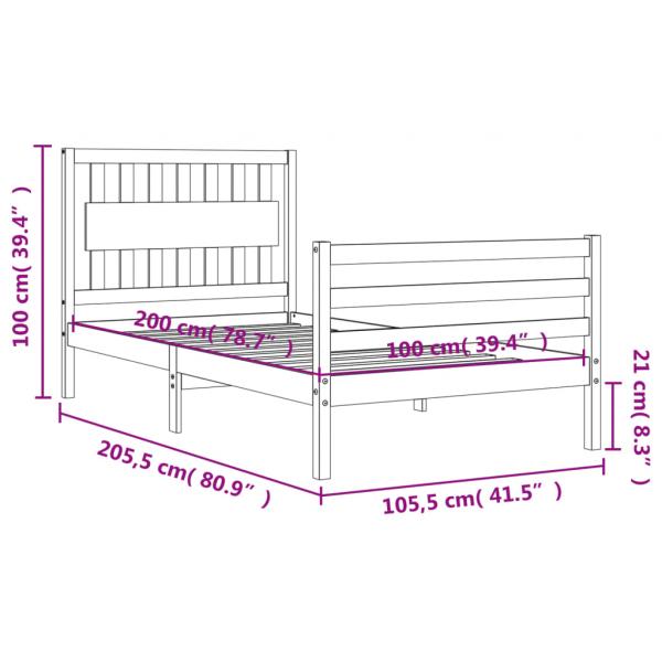 Massivholzbett mit Kopfteil 100x200 cm