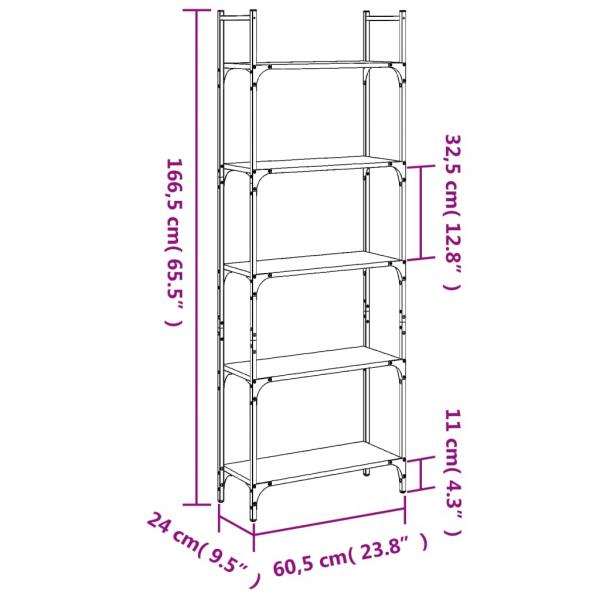 Bücherregal 5 Böden Schwarz 60,5x24x166,5 cm Holzwerkstoff