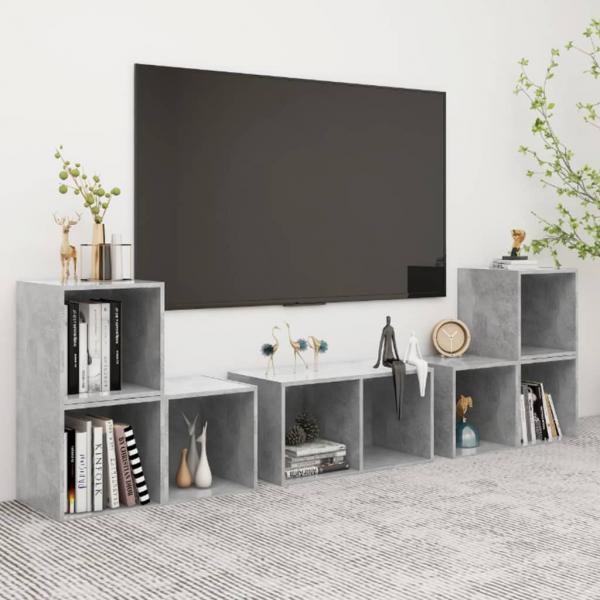 ARDEBO.de - 6-tlg. TV-Schrank-Set Betongrau Holzwerkstoff