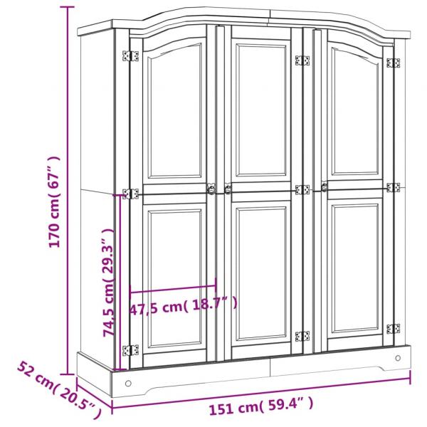 Kleiderschrank Mexiko-Stil Kiefernholz 3 Türen