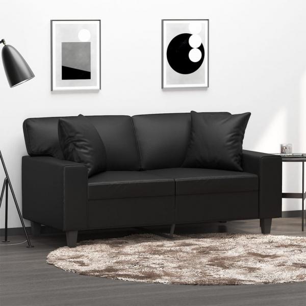 ARDEBO.de - 2-Sitzer-Sofa mit Zierkissen Schwarz 120 cm Kunstleder