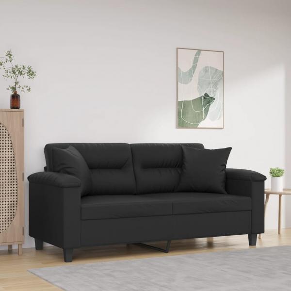 ARDEBO.de - 2-Sitzer-Sofa mit Zierkissen Schwarz 140 cm Kunstleder