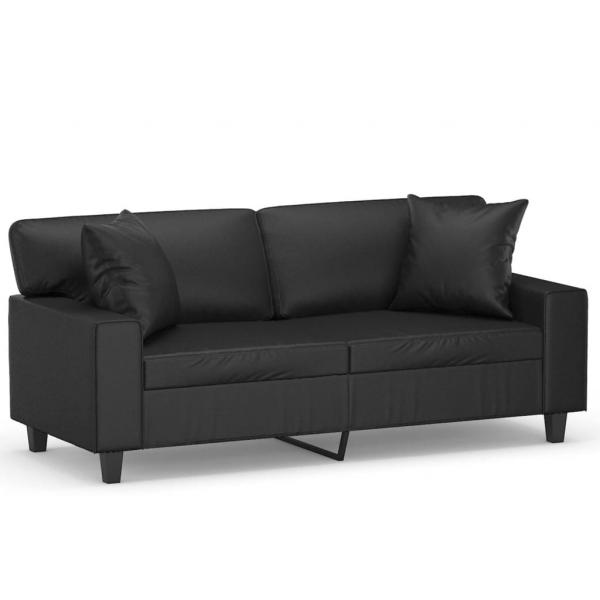 2-Sitzer-Sofa mit Zierkissen Schwarz 140 cm Kunstleder