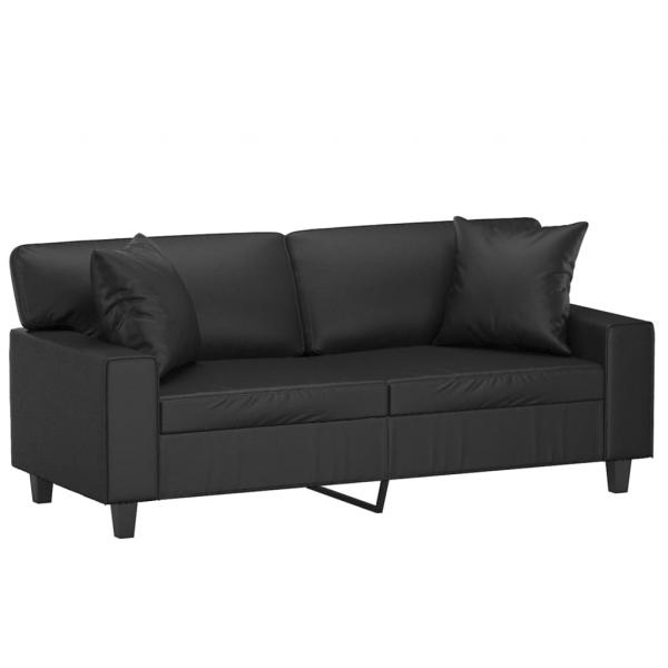 2-Sitzer-Sofa mit Zierkissen Schwarz 140 cm Kunstleder