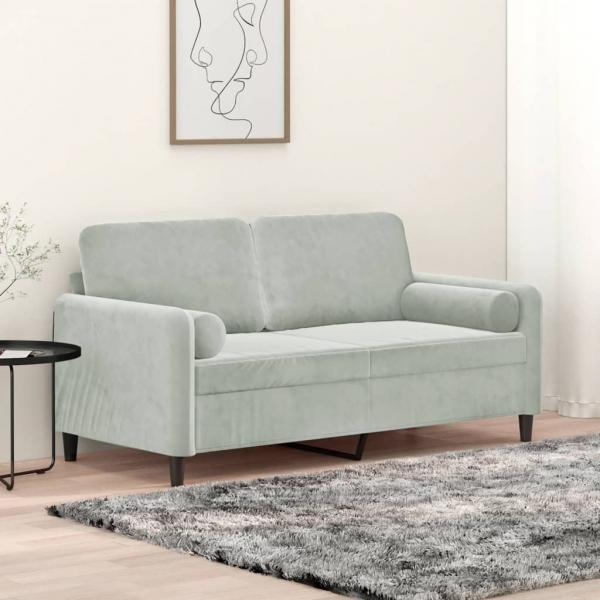 ARDEBO.de - 2-Sitzer-Sofa mit Zierkissen Hellgrau 140 cm Samt