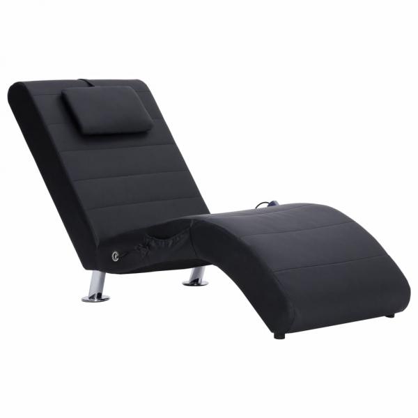 Massage-Chaiselongue mit Kissen Schwarz Kunstleder