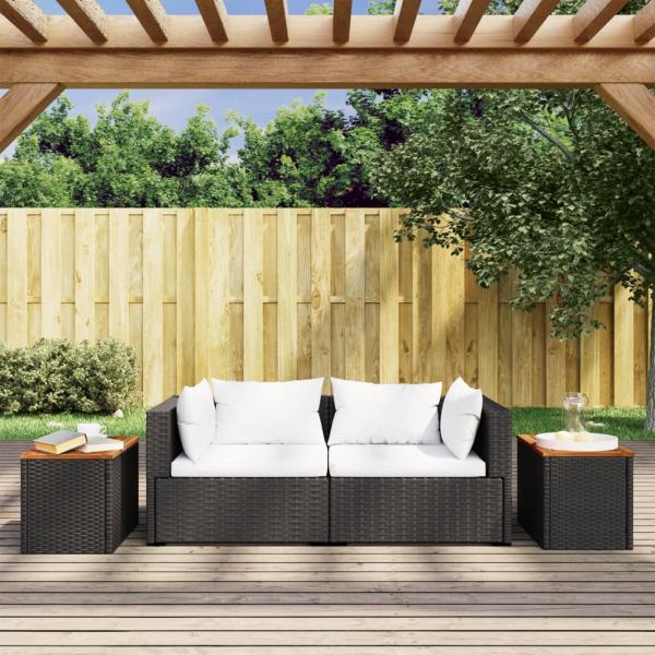 Garten-Beistelltische 2 Stk Schwarz 55x34x37cm Poly Rattan Holz