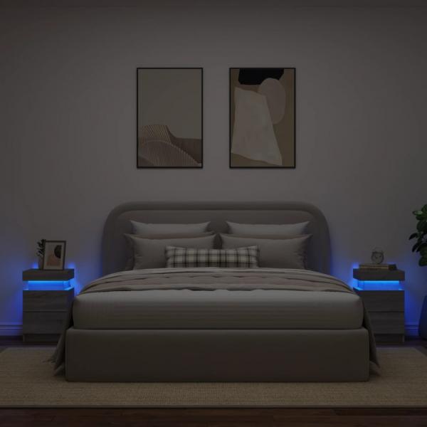 Nachttische mit LED-Leuchten 2 Stk. Grau Sonoma 35x39x55 cm