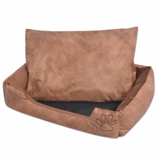 ARDEBO.de - Hundebett mit Kissen PU Kunstleder Größe S Beige