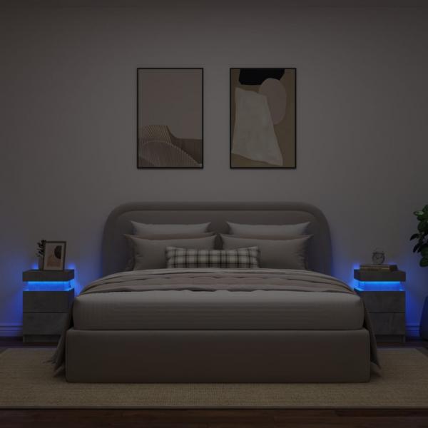 Nachttische mit LED-Leuchten 2 Stk. Betongrau 35x39x55 cm